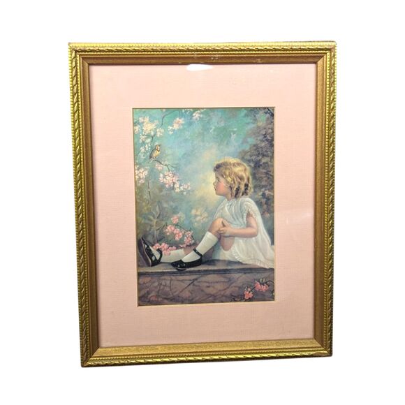 1930s Framed Childrens Prints: Song of the Bluebird & Lark - Picture 3 of 4